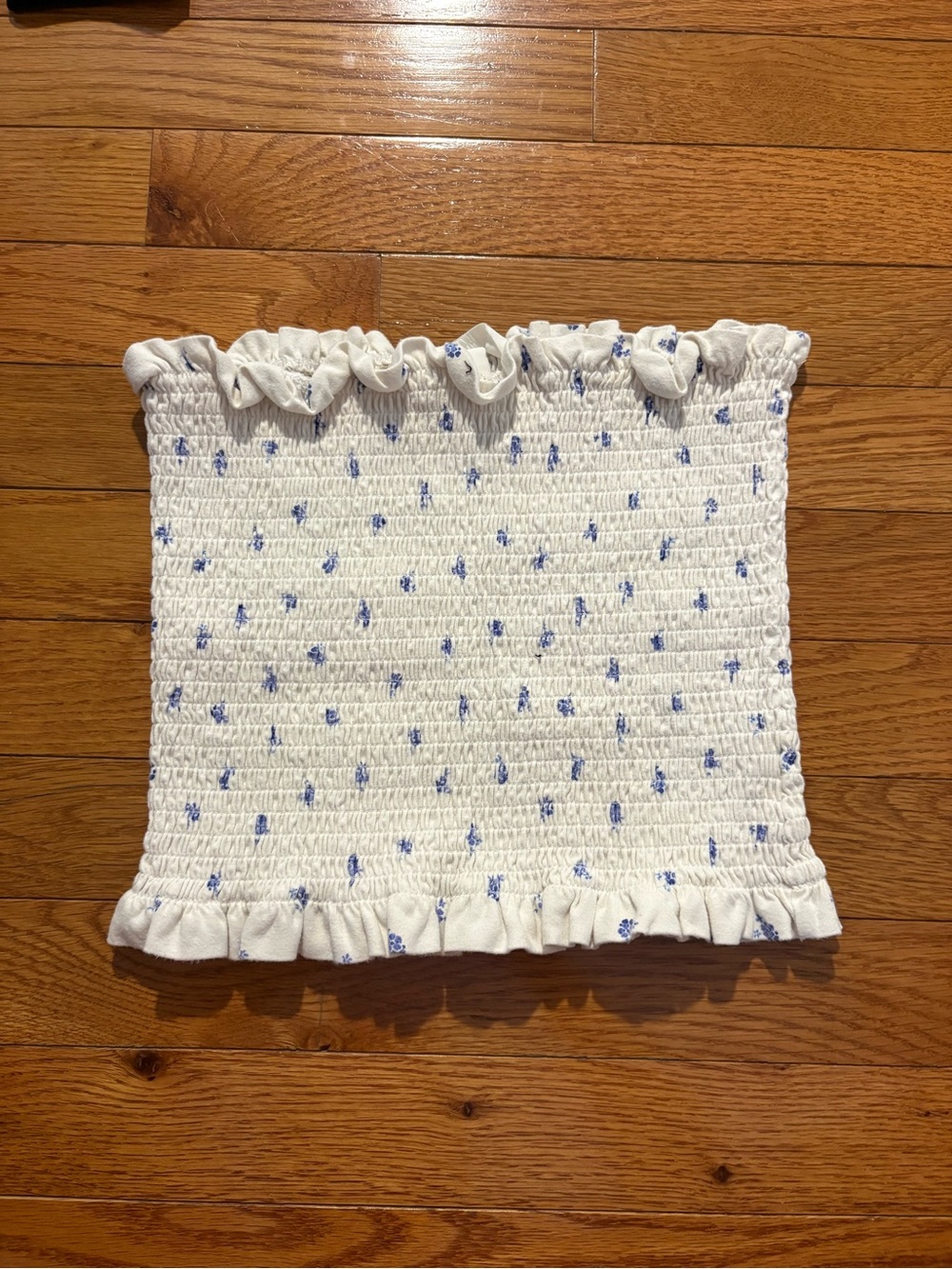 H&M White Smocked Tube Top with Blue Floral Dots
